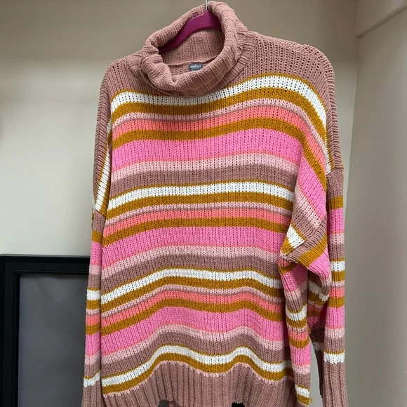 Chunky Aerie Striped Pink and Tan Women's Sweater. Size XL. Oversized. Soft - Picture 2 of 6